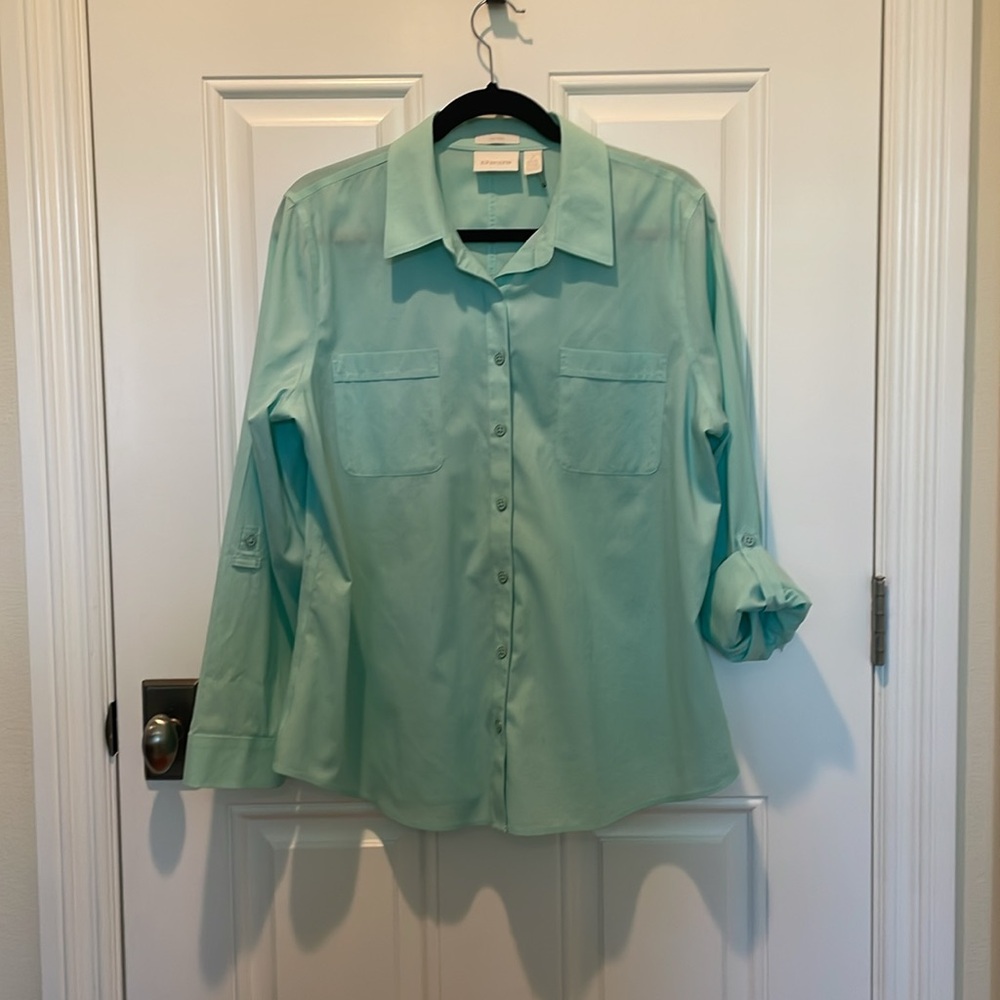 Chico's Green Relaxed Fit Blouse with Long Sleeves